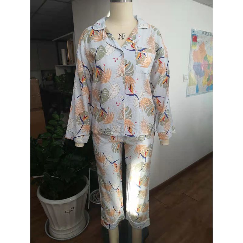 Women Printed Satin Drill Home Wear Pajamas Set -Long Sleeve