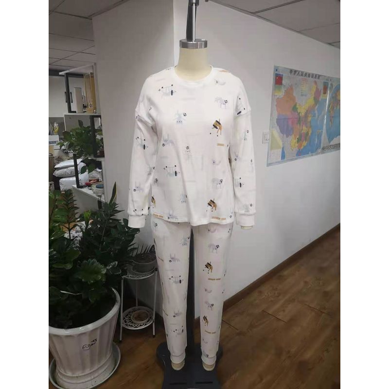 Ladies Printed Knit Cotton Waffle Pajamas Set