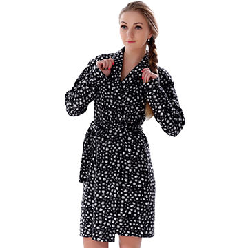 Women Polyester Printed Microfiber Fleece Sleepwear Ladies Micro Polar Fleece Kimono Bathro