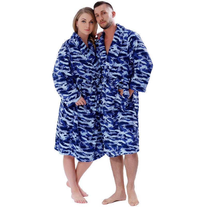 New Couples Coral Fleece Navy Wave Nightgown Sleepwear for Men Women